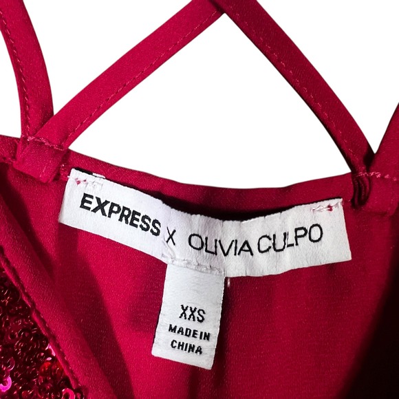 Express x Olivia Culpo Red Sequin Lattice Strap Cami Tank Top XXS - Picture 4 of 4